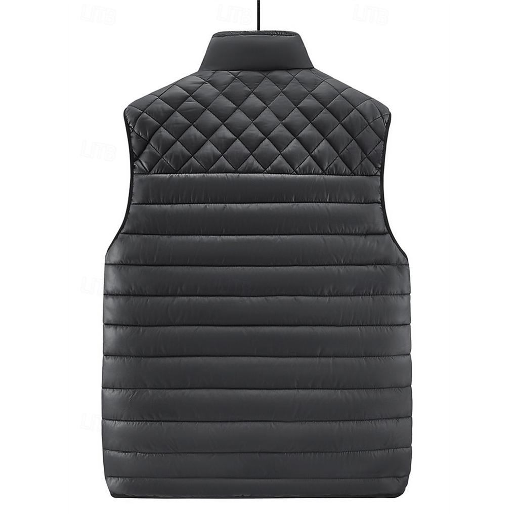 Men's Solid Color Fleece-lined Zip-up Vest, Stand Collar, Sleeveless, Outdoor Casual Warm Vest Jacket