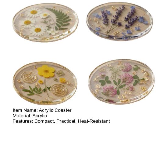 4Pcs Acrylic Dried Flower Coaster Heat-Resistant Waterproof Cup Mat Transparent Non-Slip