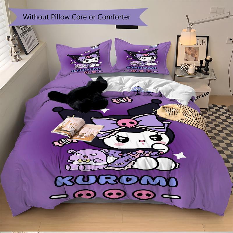 3pcs Luck Kuromi Sanrio Print Bedding Set (1 Cover + 2 Pillowcases, Without Inserts), Soft and Comfortable W058