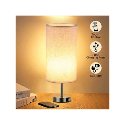 Lampe de table en tissu nordique avec port de charge USB C + A, idéale pour le salon, la chambre à coucher, le chevet, le bureau ou l'étude. Éclairage décoratif tactile.