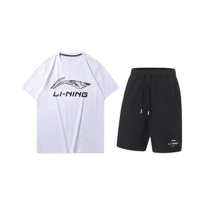 Li Ning Logo Letter Print Comfortable Breathable Versatile Round Neck Pullover Short Sleeve T-Shirt Casual Sports Set Unisex Tops YHST165-1+AKST543-3