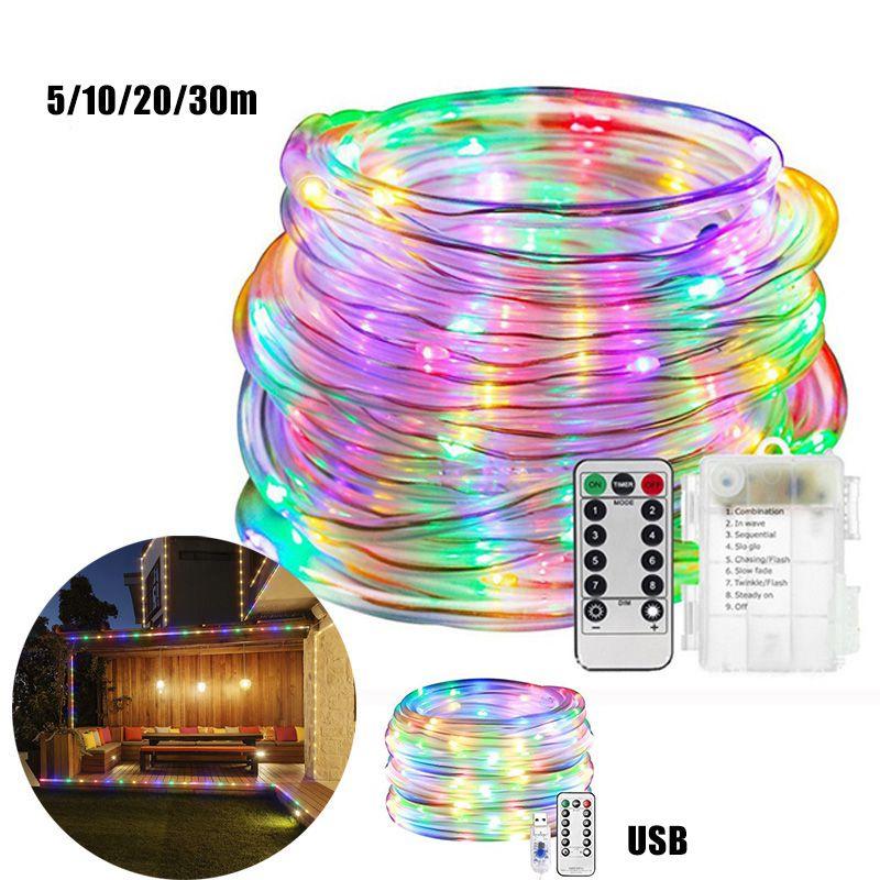 Remote-controlled 5-30m Led Rope Lights Usb/battery Box Timing Waterproof Dimmable Decor Lamp Xmas