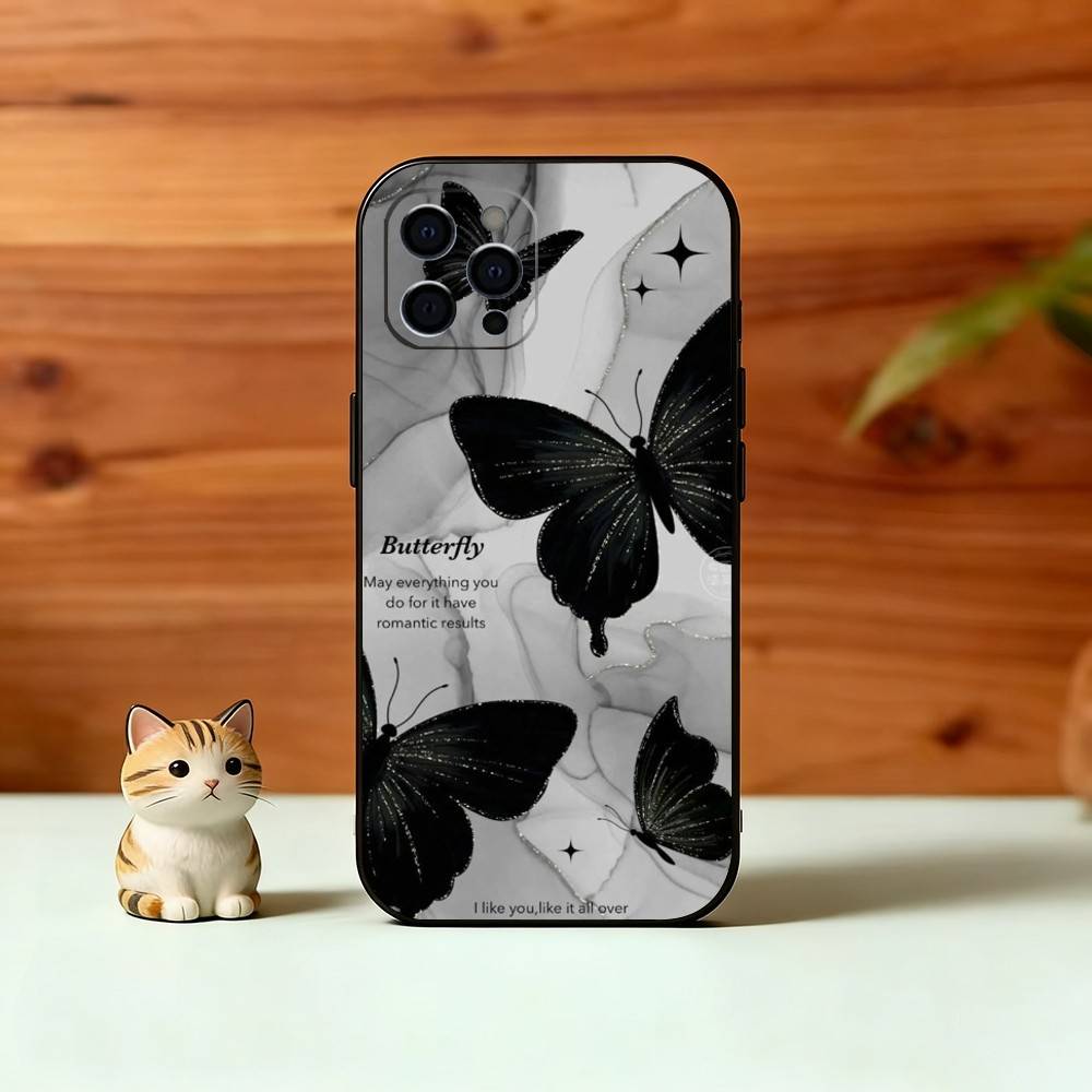 Dark Butterfly Series Phone Case For iPhone 17,16,15,14,13,12,11 Plus,Pro Max,XS,Soft Silicone Black Cover