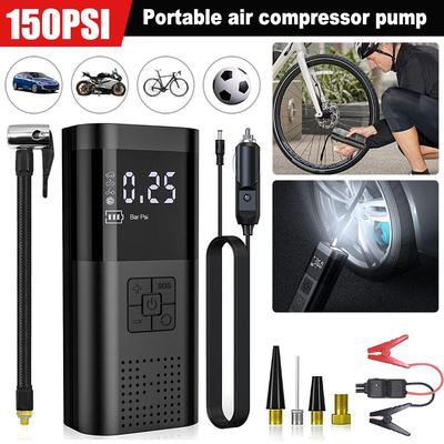 New Wireless Car Air Pump Tire Inflator 150PSI Portable Air Compressor Emergency Vehicle Starter All-in-One 6000mAh Emergency Power LED Light
