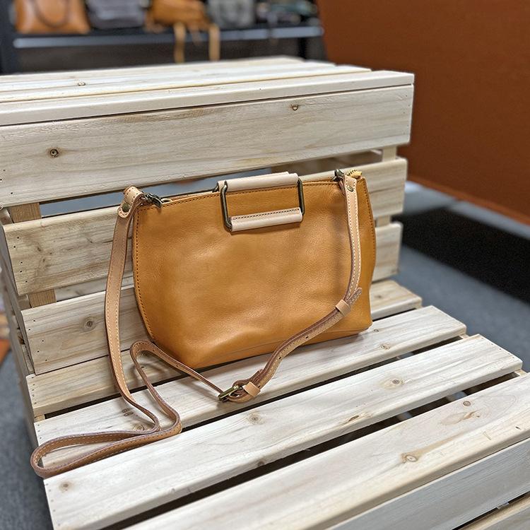 Johnature Handmade Cow Leather Women Bag Simple Retro Handbag Large Capacity Solid Color Shoulder Bags