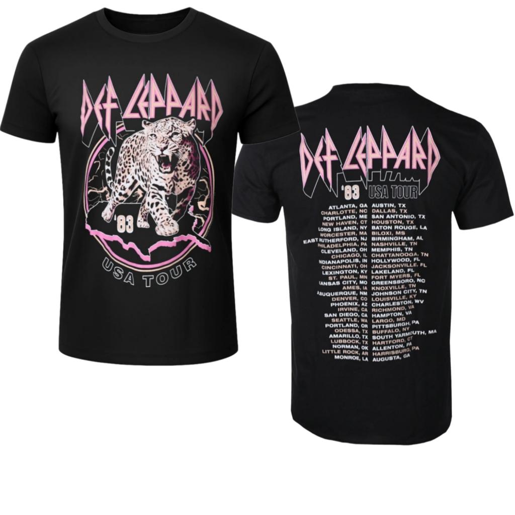 Def Leppard Lightning Leopard Pattern Printed Classic Rock Band Tshirt In Street Hiphop Style Suitable For Both Unisex And Unisex