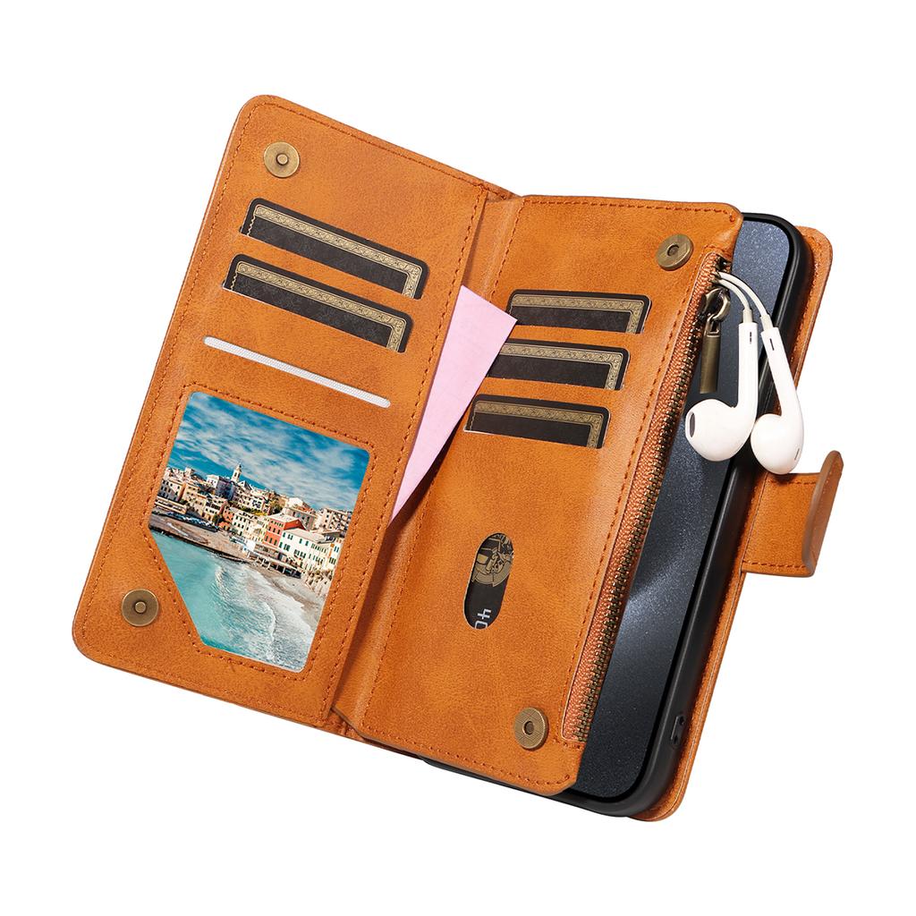 Hochwertige Reißverschluss Kalbsleder Streifen Handyhülle für Iphone16 15 14 Pro Max Plus 13 12 11Pro Mini 7 8 XS Klapphülle, Brieftasche, Kunstleder