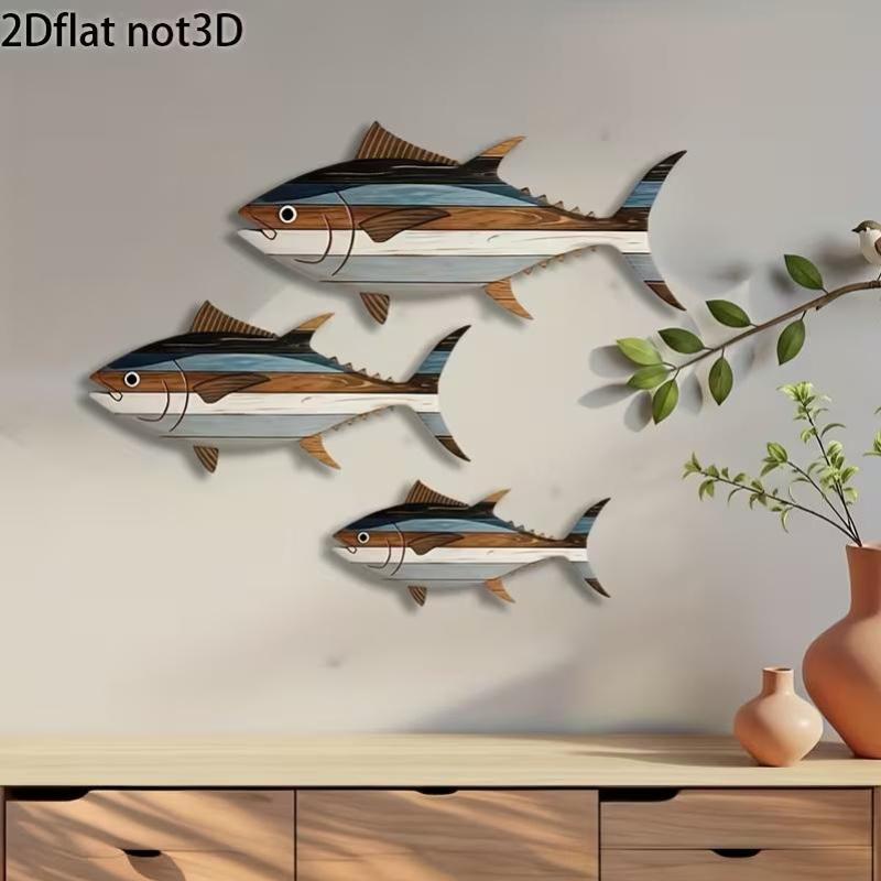 3PC Wooden Tuna Wall Decoration, Reusable, Suitable For Home Décor, Office, And Living Room Decoration.