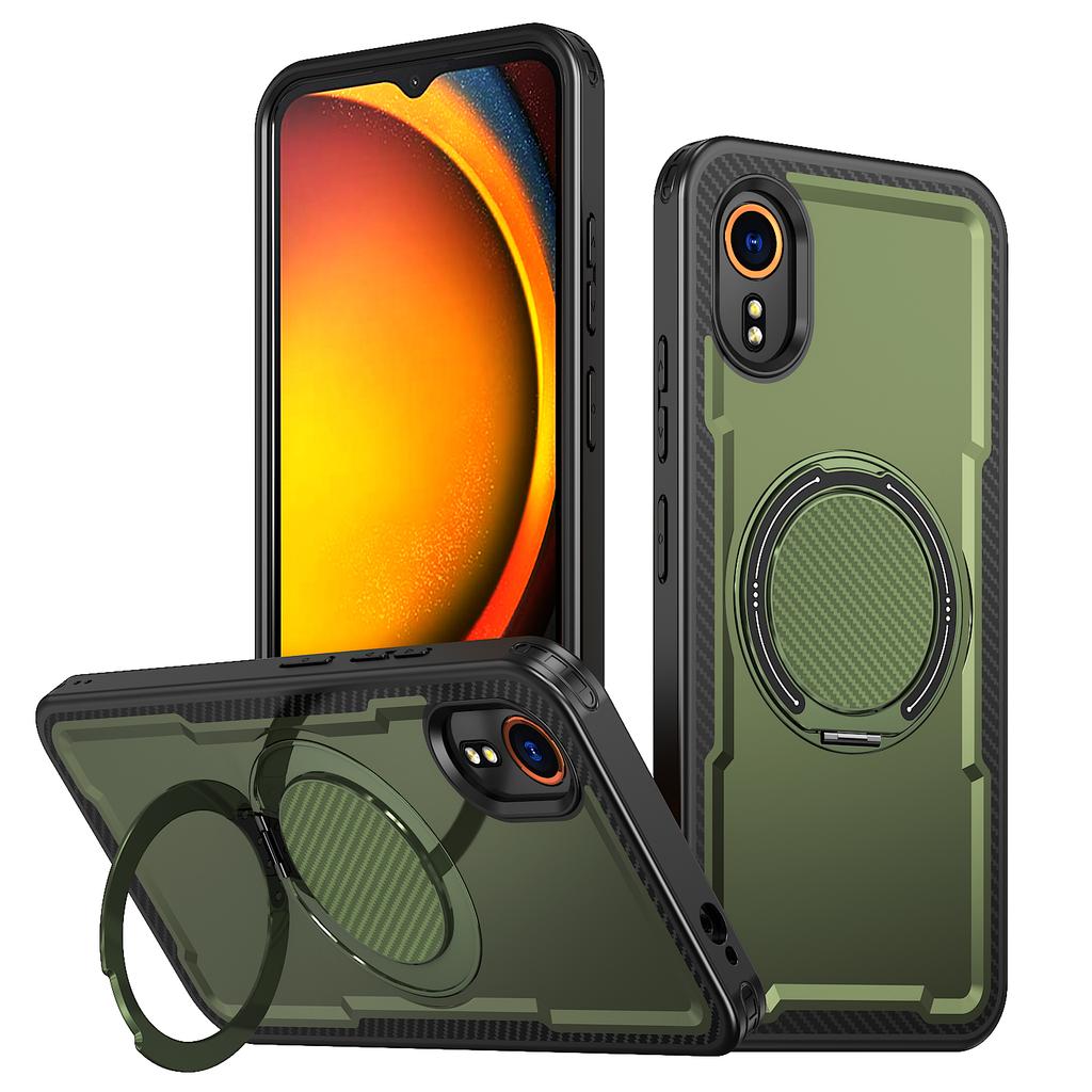 Für Galaxy XCover7 Hülle mit Ständer, Kohlefaser-Textur, MagSafe-kompatibel, Stoßfeste Handyhülle, Passend für Samsung Galaxy XCover 7