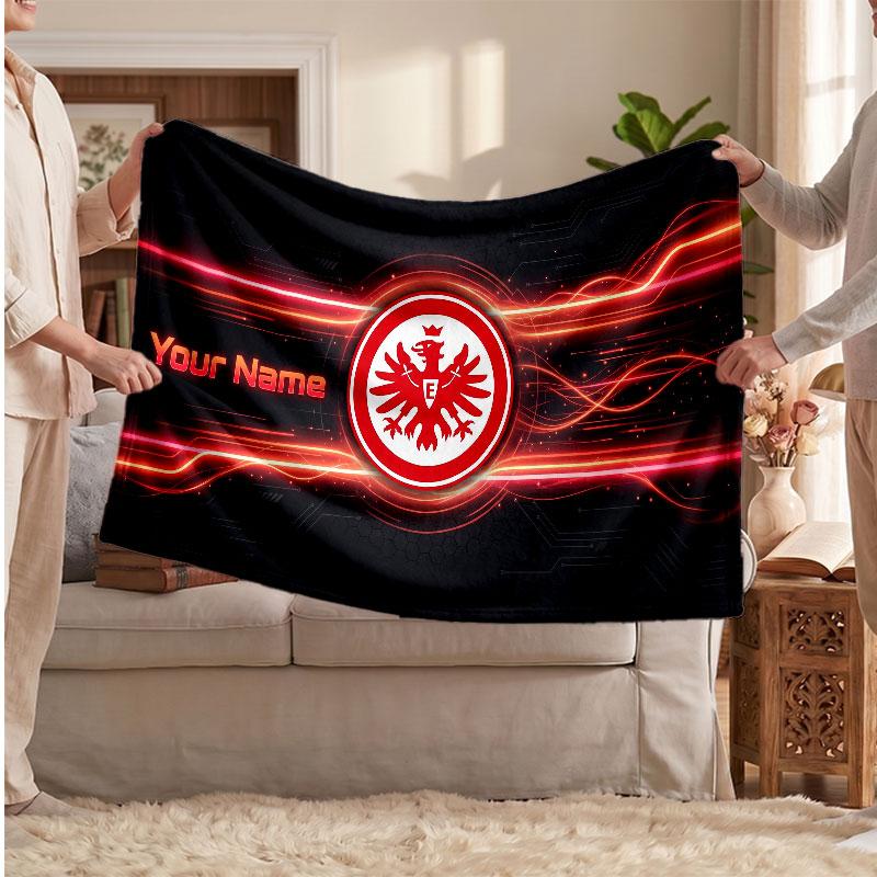 Couverture polaire personnalisée Eintracht Frankfurt avec logo de football, texte de nom personnalisé, couverture jetée douce et chaude pour la maison