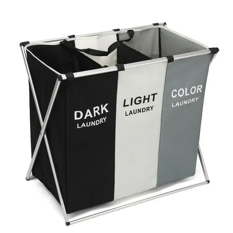 Large Laundry Basket Three Foldable Grid Organizer Basket Waterproof Dirty Clothes Toys Organizers Home Laundry Basket Storage