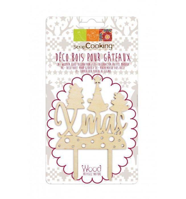 Cake Topper en bois - Xmas - 9 x 13 cm - Décoration de Noël - Idéal pour gâteaux - Fêtes de fin d'année