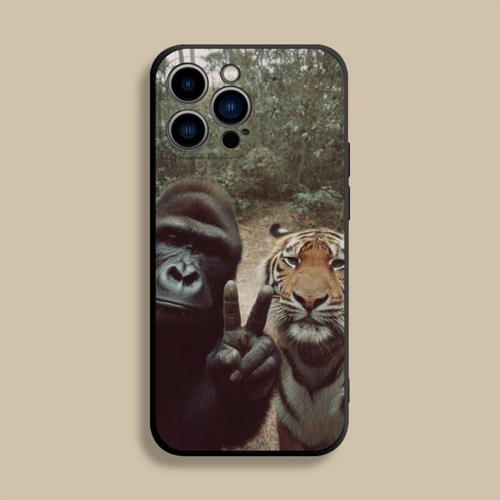 Monkey Gorilla Art Design Phone Case For iPhone 17,16,15,14,13,12,Pro,Max,Plus,E,SE4,Air,Mini Black Soft Cover