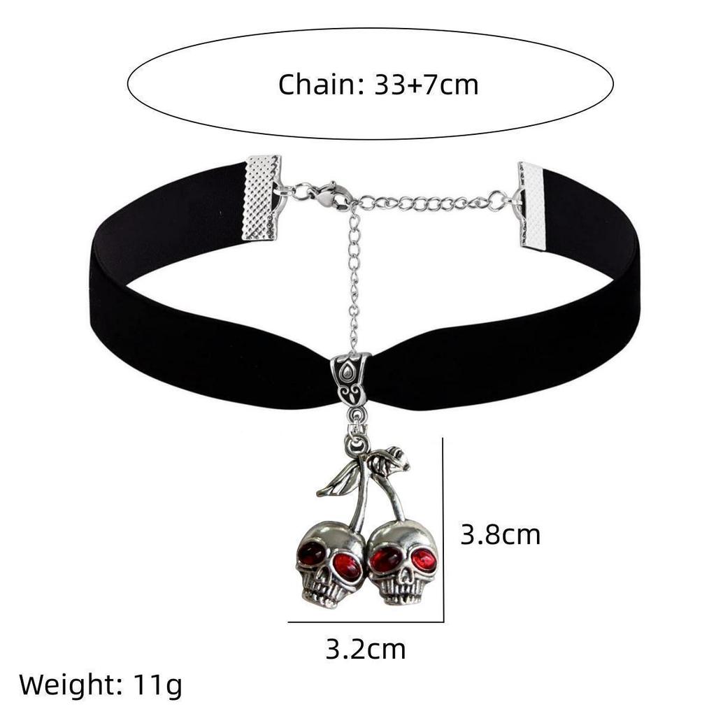 Gothic Red-Black Skull Velvet Necklace