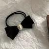 Elegant Scrunchie Black Elegant Minimalist French Bow Hair Scrunchie Imitation Pearl Solid Color Hair Rope, Vintage Style Hair Tie Accessory