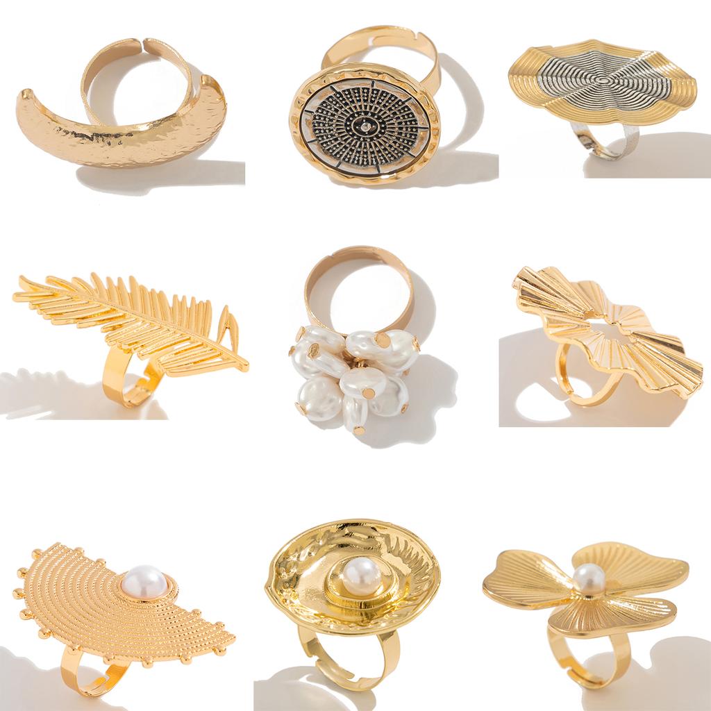 Ingemark 18 Styles Vintage Punk Petal Flowers Rings for Women 2026 Trend Goth Geometric Adjustable Rings New Year Party Jewelry