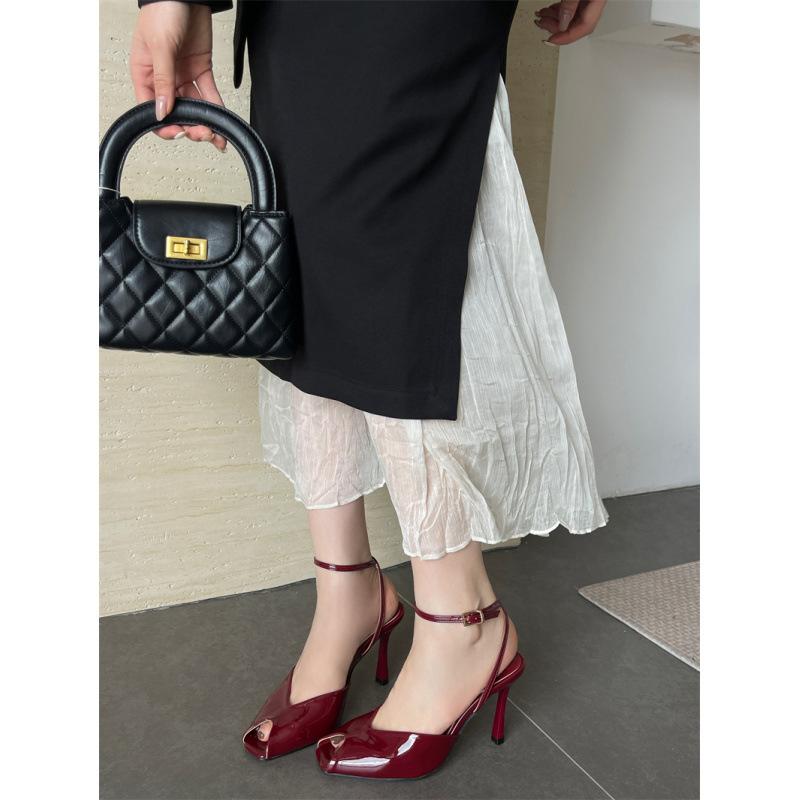 

2025 новые босоножки с открытым носком и вырезом «рыбий рот», на высоком каблуке, с ремешком на щиколотке и пряжкой, женская обувь 43 бордовый