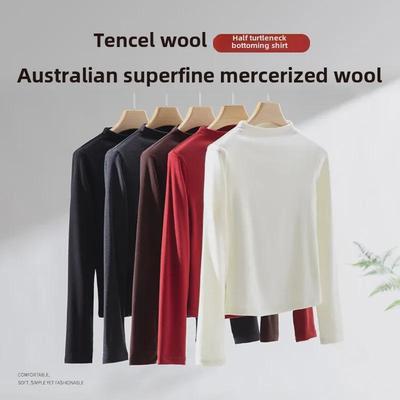 New Autumn/Winter Lyocell Tencel Half Turtleneck Korean Style Warm Long-Sleeved Top