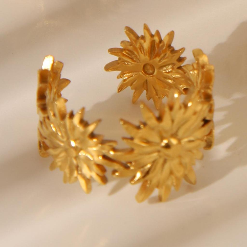 Elegant 18k Gold-Plated Stainless Steel Open Ring with Unique Korean Design