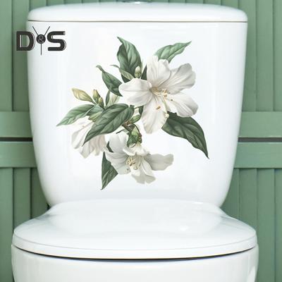White Lily Leaves Toilet Sticker Removable Self-adhesive Waterproof PVC Living Room Wall Art Floral Bathroom Toilet Lid Decoration Decal