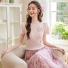 Haut Tricot Col Haut Perlé Floral Bailuyu pour Femme
