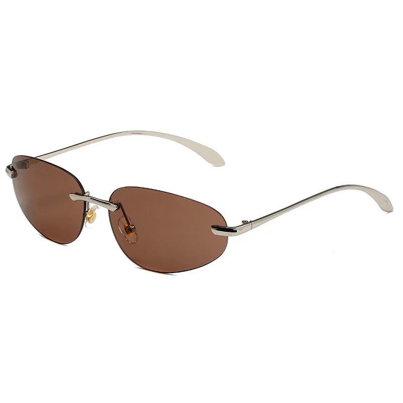 Y2K Vintage Rivet Metal Rimless Sunglasses Women For Men Sun Glasses Punk Luxury Brand Designer Popular Future Shades UV400