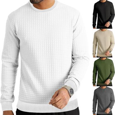 Herbst und Winter Herren Langarm T-Shirt einfarbig Rundhals Strickhemd Schlankes kleines quadratisches Herrenhemd mit innerer Bodenbildung