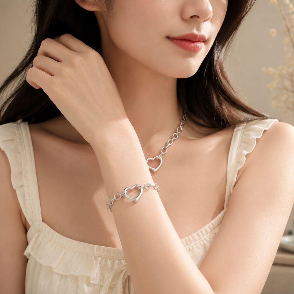 Stainless Steel Heart Bracelet Polished Metal Chain Bangle Bracelet Bangle  Anniversary Gift