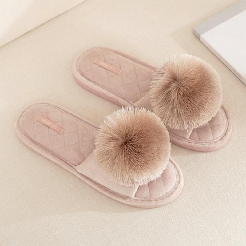 Fashion New Winter Open Toe Slipper Fashion Fur Thick Sole Flats Heel Ladies Casual Slip On Bedroom Shoes Soft Outdoor Slides Shoes