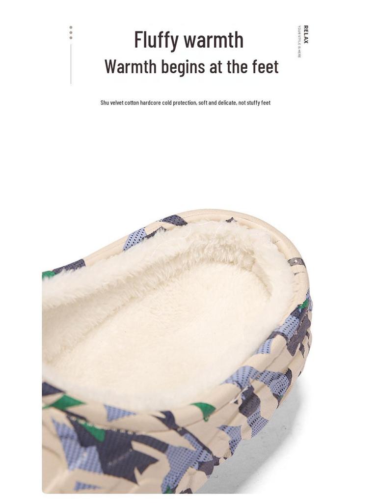 2025 Winter Cotton Closed-Toe Velvet Warm Garden Slippers: Unisex Indoor Half Slippers