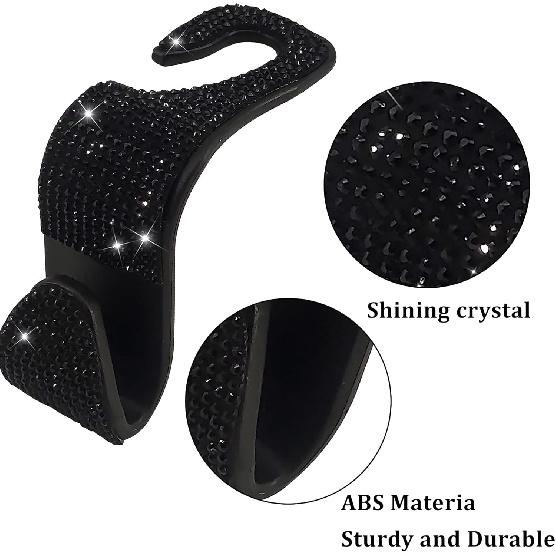2 Pack Car Hooks,  New Bling Rhinestones Crystal Hooks Car Decorations Auto Seat Back Organizers Strong and Durable Backseat Hanger Storage Universal