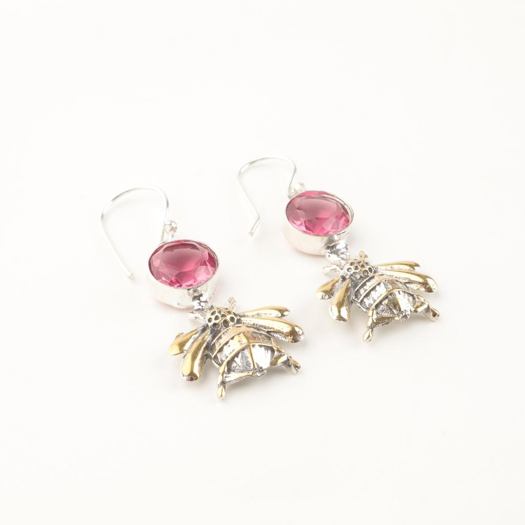 Natural Pink Tourmaline Gemstone 925 Sterling Silver Handmade Dangle Earrings 2" EE-154-19