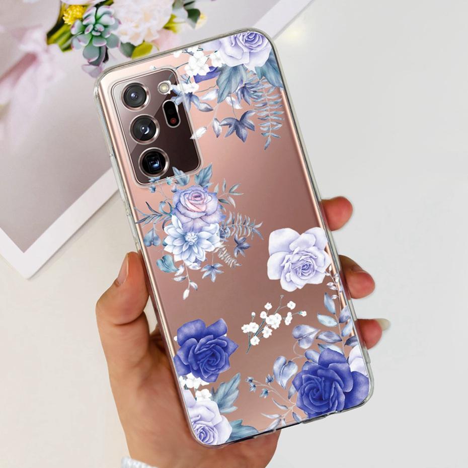 Case For Samsung Galaxy Note 20 Ultra 5G Note20 Cute Flower Cat Painted Soft Silicone TPU Cover For Samsung Note 20 20Ultra
