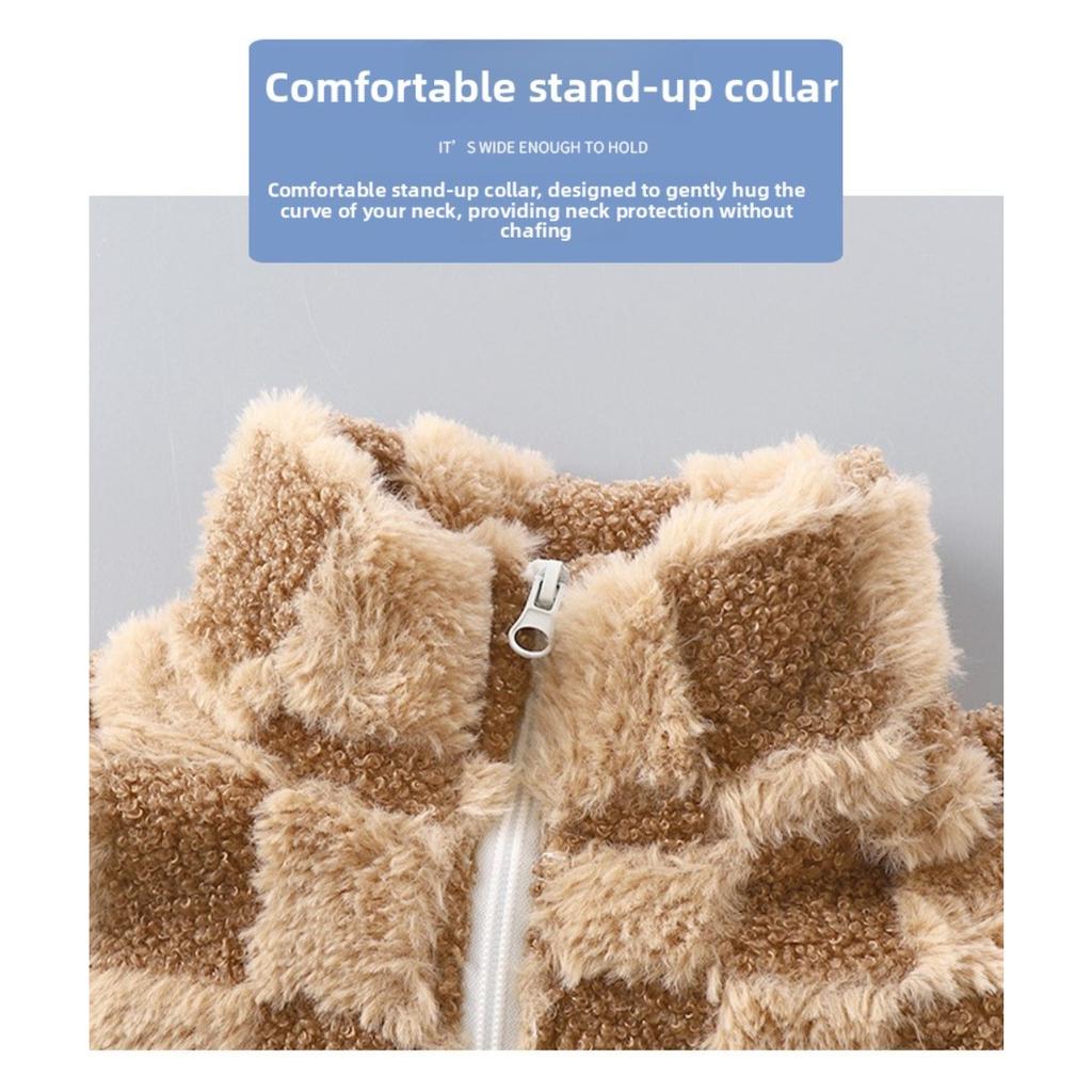 Children's Velvet Coat Autumn/Winter New Cardigan Thickened Top Zipper Stand Up Collar Middle and Large Children's and Baby's Clothing