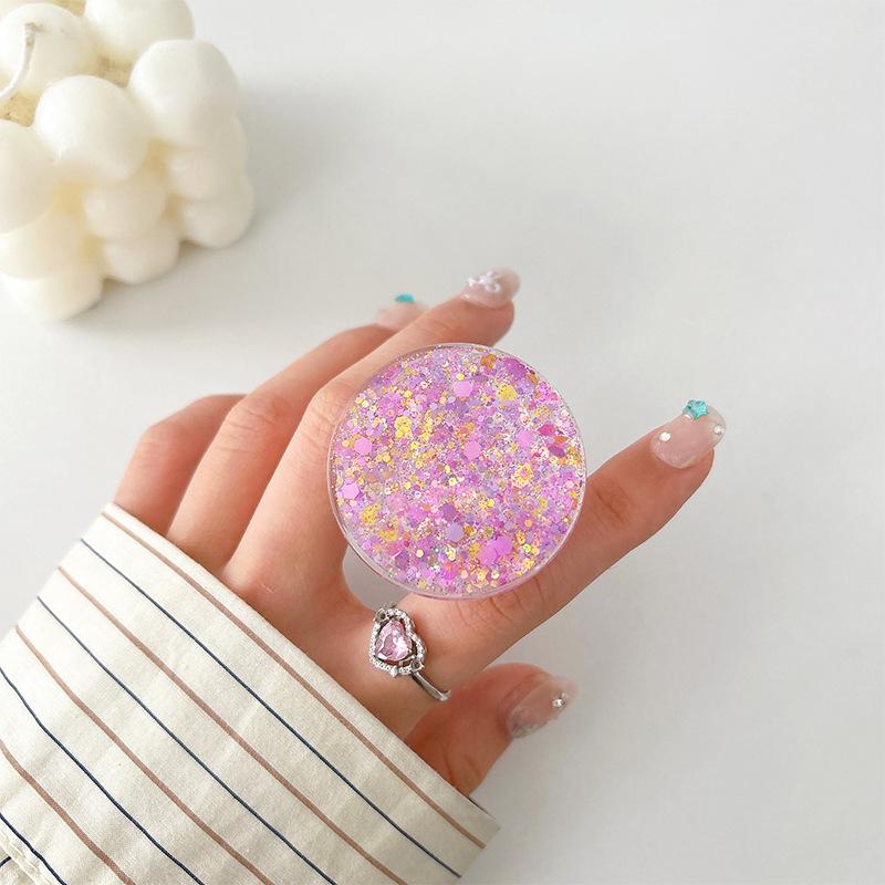 Mobile Phone Airbag Bracket Paste Type Retractable Round Sequin Glitter Small Fresh Desktop Bracket Watching Drama Women'S Models