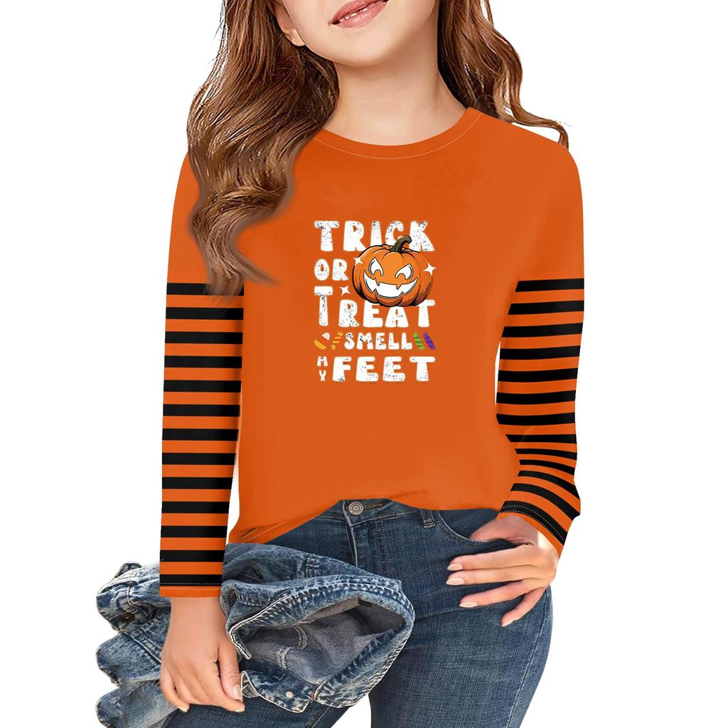 Girls Long Sleeve Halloween Day T Shirts Kids Fall Tops Crewneck Basic Tees 2-11Y