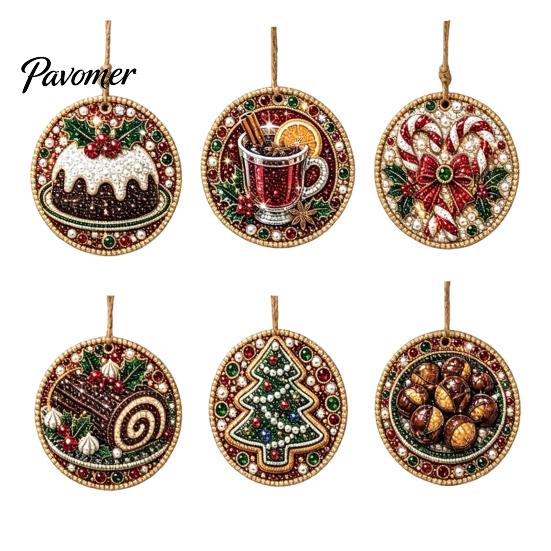 Christmas Faux Pearl Art Kit 6Pcs/Set Ornaments DIY Kit, Hanging Decorations Craft Creative Making with Round Charms Pearls, Holiday Rhinestone