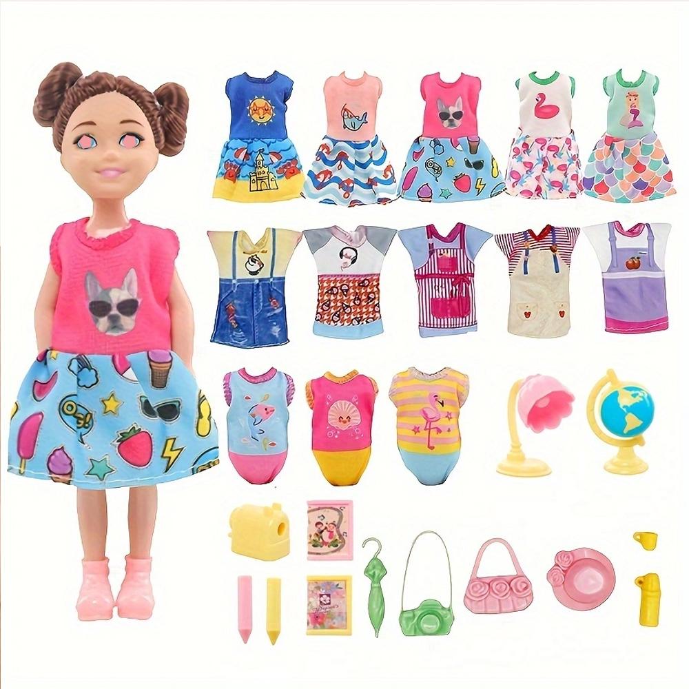 Set di 26 Vestiti alla Moda per Bambole da 5,5" - Include 5 Vestiti, 5 Vestiti T-shirt, 3 Costumi da Bagno e 13 Mini Accessori Giocattolo Regalo