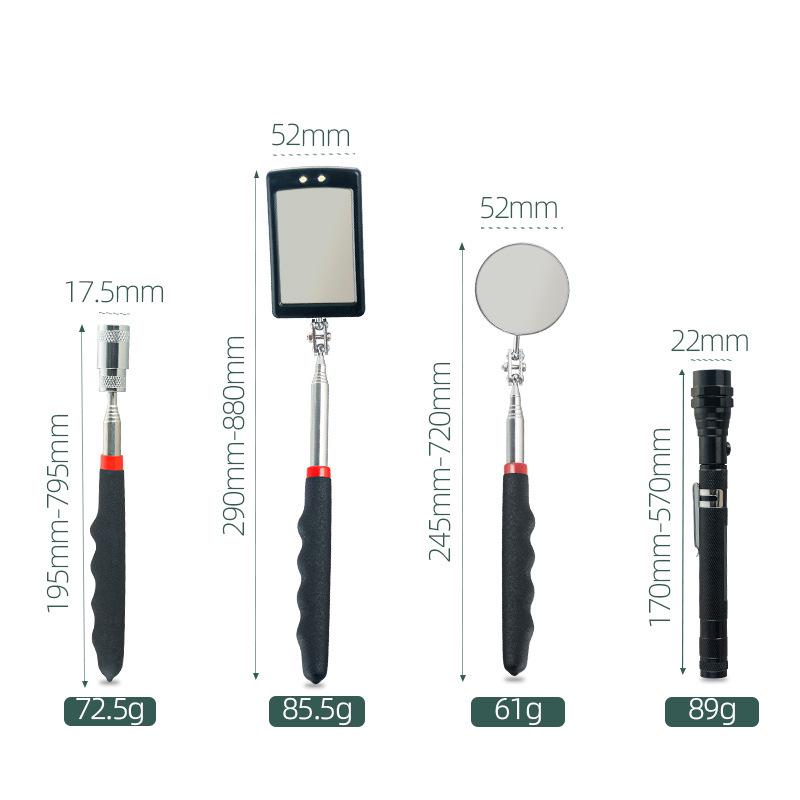 1.5 lb Telescopic Magnetic Pickup Tool with Light, Strong Magnet, Extendable Round & Square Mirror, Auto Repair Flashlight Head