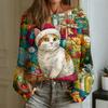 Women's Fashion Round Neck Long Sleeve Christmas Print Casual Pullover Sweater Top