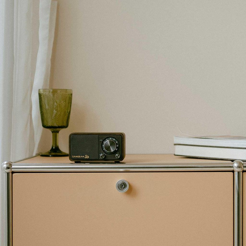 Sangean 50th Anniversary Wide FM Compatible FM Wood Compact Speaker WR-301 Radio/Bluetooth Speaker, Cabinet, Palm-Sized