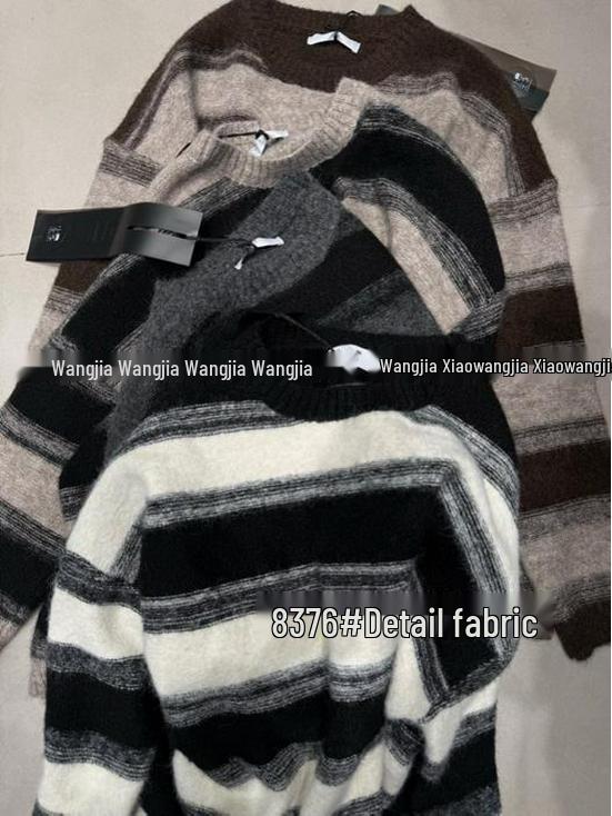 Xiao Wang's 8376 Winter Plus Size Casual Striped Knit Sweater