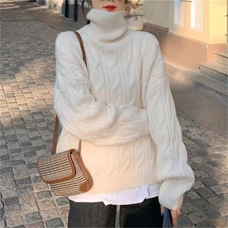 Lazy wind turtleneck sweater women's inner wear autumn and winter loose outer wear retro thickened soft waxy bottoming knitted sweater