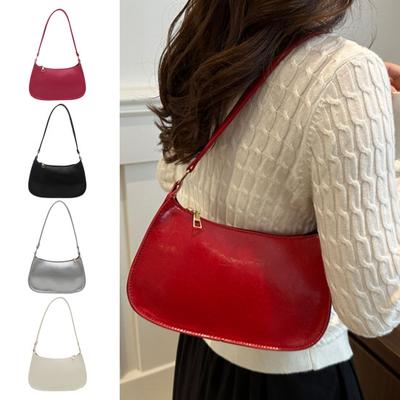 Damen Retro Schultertasche Kunstleder Unterarmtasche Geldbörse Klassische Tote Handtasche mit Reißverschluss für Straßenparty Arbeit