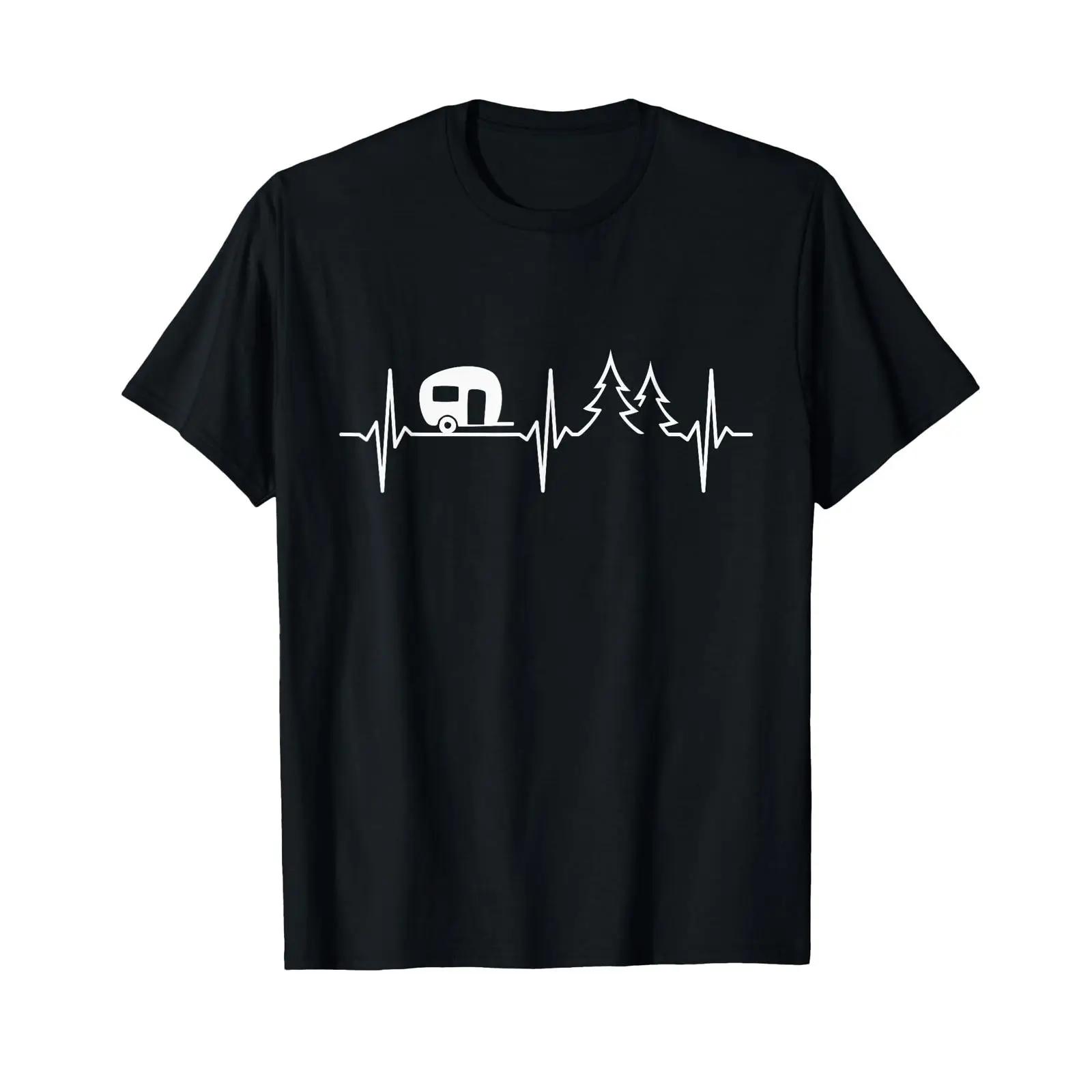 

Caravan Heartbeat ECG Camping T Shirt black s vintage Washed Soft Casual fashion homme Slightly Breathable Unisex S разноцветный