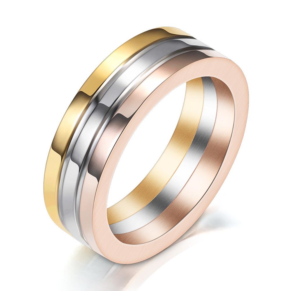 Korean Style Three-Color Laser Logo Stainless Titanium Steel Unisex Trendy Ring Size 10