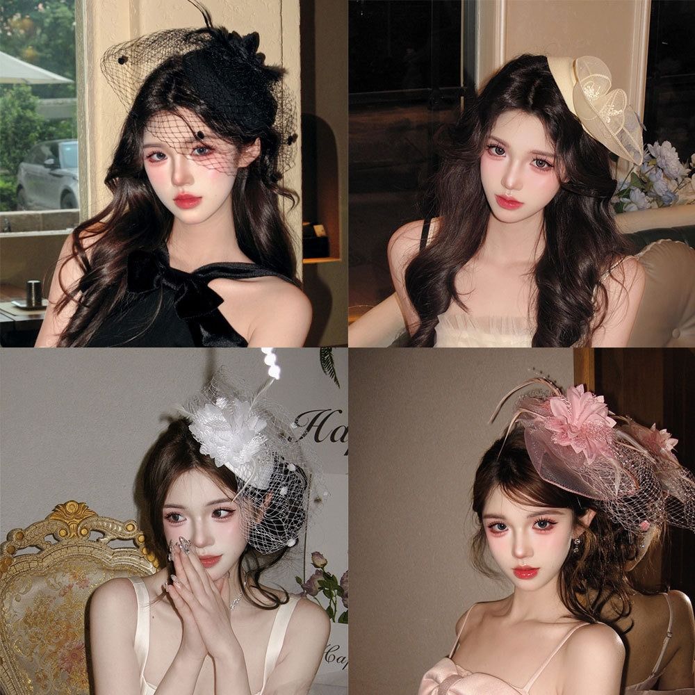 Sweet Veil Hat Headwear Hairpin Funeral Headdress Fashion Feathers Fascinator Hat Hair Accessories