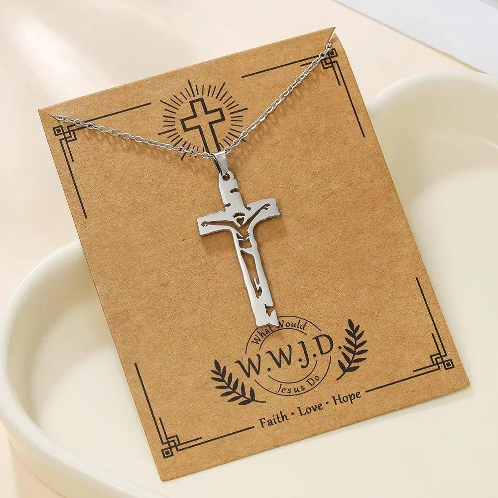 Stainless Steel Christian Tree Cross Necklace for Women Men Pendant Necklaces Retro Religion Jewelry Gift New Design Bijoux