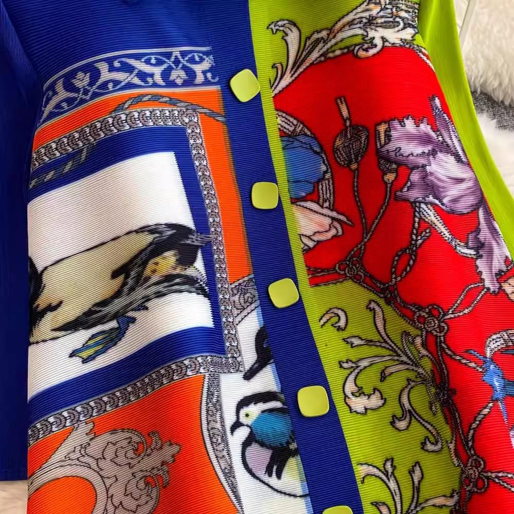 Autumn Fashion Miyake Draped Shirt Dresses Women Colorblock Single Breasted Loose Oversized Folds Pleated Party Vestidos