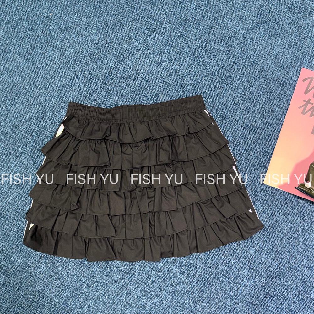 Thirteen Rows FISHYU Korean Spring Sweet Stripe Patchwork Multi-layer Cake Skirt One Size чёрный